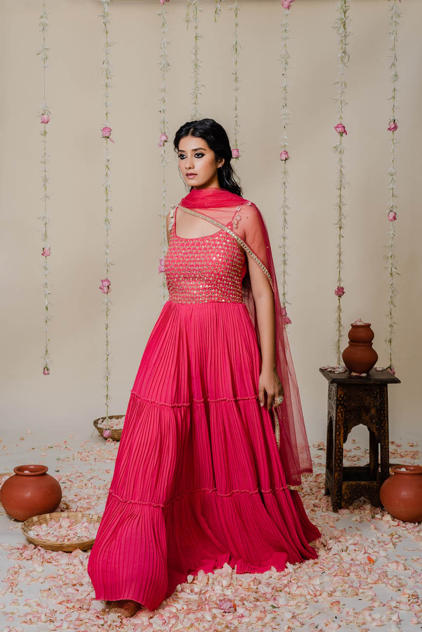 Pleated anarkali cheap dress